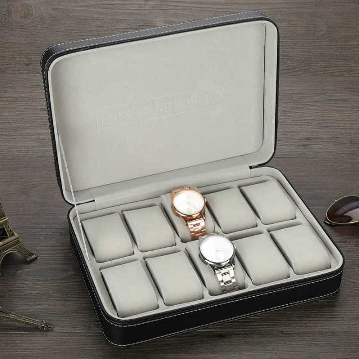 กล่องเก็บนาฬิกา10ช่องมีซิปกล่องเก็บของเก็บนาฬิกากล่องจัดระเบียบสำหรับใส่นาฬิกา
