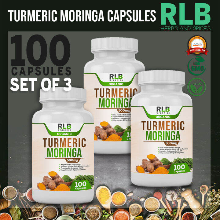 Set of 3 Turmeric and Moringa 100pcs Antiinflammatory and Antioxidant