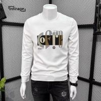 Intirage เสื้อยืดแขนยาว Crewneck แฟชั่นผู้ชาย,ลำลองฤดูใบไม้ร่วงพิมพ์ลาย