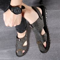 2023 Summer Leather Sandals For Men Outdoor Breathable Beach Shoes Flip Flops Fashion Shoes Indoor Slides Man Home Flat Slippers