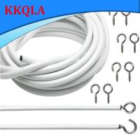 QKKQLA 1M 2M 3m PVC Window Cord Cable Net Curtain track Wire White Windows wall hanging Line with HOOKS EYES For  car Caravans Boats