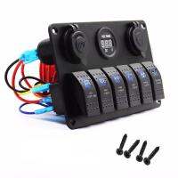 Q Auto Dual USB Port 6 Gang Switch Panel สวิตช์หรูหราระดับไฮเอนด์พร้อมไฟ LED แสดงสถานะ12V-24V ซ็อกเก็ตไฟแช็ก