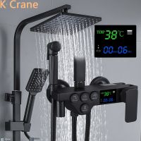 Digital Shower Set Bathroom Hot Cold Thermostatic Shower System Wall Mount Mixer Bath Faucet Square Head SPA Rainfall Full Kit Showerheads