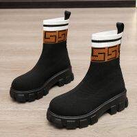 2023 Autumn Winter New Couple Socks Shoes Women Thick-soled Casual Large Size Net Black Knitted Short Boots Women Botas De Mujer