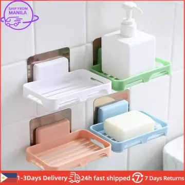 4 Colors Wall Mounted Soap Dish Drain Soap Holder Bathroom Self