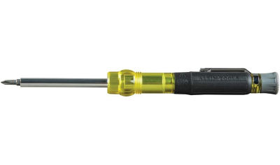 Klein Tools 32613 Multi-Bit Screwdriver, Precision HVAC 3-in-1 Pocket Screwdriver with Phillips, Slotted and Schrader Bits