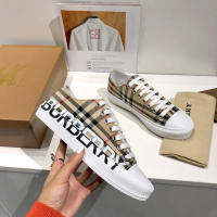 2022 Burberryˉclassic plaid colorblock vulcanized shoes canvas flat lace-up casual sneakers couple shoes