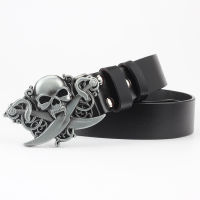 Punk Ghost Head Skull Alloy Head Buckle Belts for Men Male Genuine Leather Belts about Skulls Cowskin Leather Waist Belt Straps