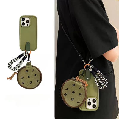 กระเป๋าใส่มือถือขนาดเล็กสีเขียวทหารสำหรับ iPhone14promax Case Case สำหรับ iPhone13pro Round Zero Wallet จี้กระเป๋าสำหรับ iPhone12Promax Green Bubble Case สำหรับ iPhone11