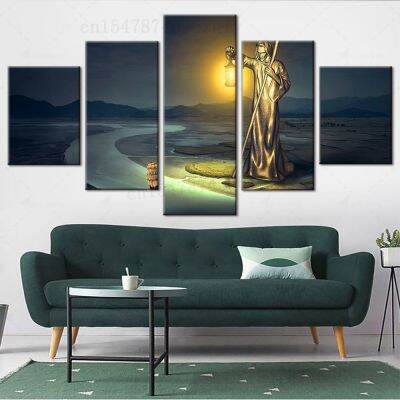 Modern God Jesus Lantern Guide Canvas Artwork Prints-ชุดแผง5ชุดสำหรับตกแต่งบ้าน