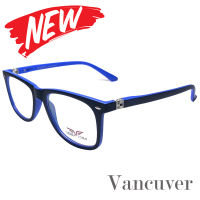 กรอบแว่นตา สำหรับตัดเลนส์ แว่นสายตา แว่นตา รุ่น Vancuver 3012 C-1 สีดำตัดน้ำเงิน ทรงรี ขาสปริง วัสดุ พลาสติกพีซี เกรดเอ เบา เหนียว ไม่แตกหัก