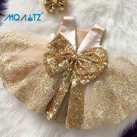 MQATZ เย็บปักถักร้อย First ชุดเดรสงานวันเกิดสำหรับเสื้อผ้าเด็กผู้หญิง Party Golden Bow Princess ชุดราตรีทารก L1973XZ