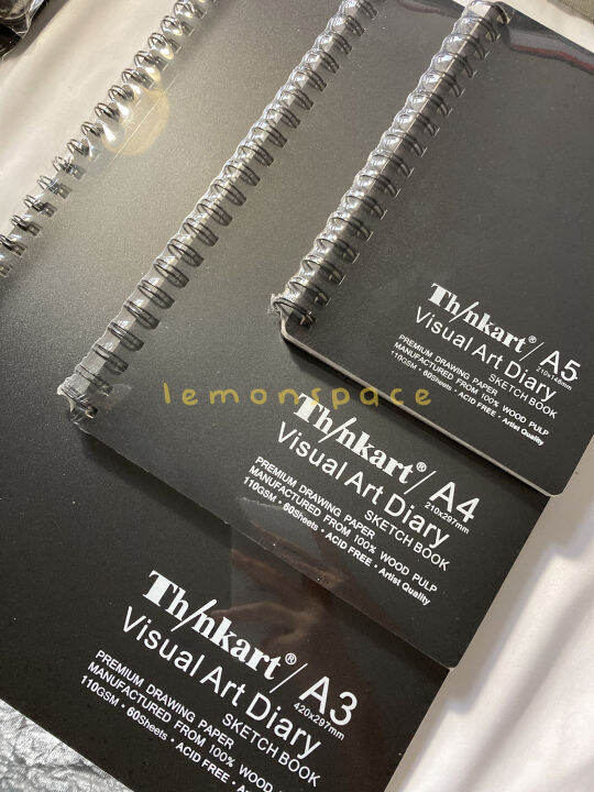 60 sheets A3 A4 A5 Black Spiral Travel Sketch Book 110gsm notebook ...