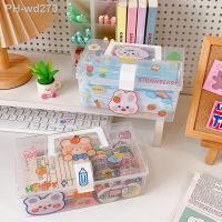 Kawaii Portable Storage Box With Sticker Lid Handle Cute Clear Plastic Containers For Cosmetics Mask Stationery Desk Organizer