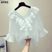 AFEG new Korean style women s short-sleeved V