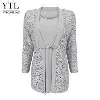 YTL Woman Elegant Long Sleeve Hollow Crochet Plus Size Blouse Shirt Autumn Winter Tops for Work Office H384B