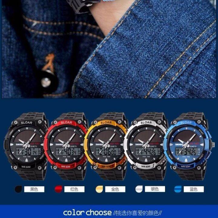 hot-seller-korean-version-trendy-electronic-watch-solar-energy-mens-dual-display-multi-function-waterproof-luminous-student-sports-military