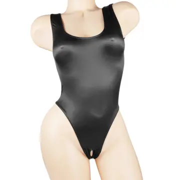 Sexy High Cut Bikini Thong Bodysuit Satin Glossy Leotards Swimsuit