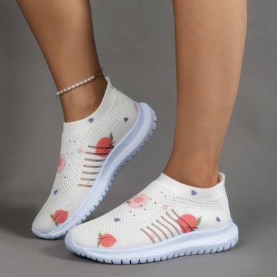 รองเท้าลำลองไซส์ใหญ่สำหรับการค้าต่างประเทศ 2023 รองเท้าวิ่งรุ่นใหม่ 3D พิมพ์ลายดอกไม้แบบสวม women sneakers ผู้หญิง