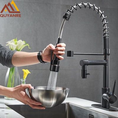 ▨ Blackend Spring Kitchen Faucet Pull out Side Sprayer Dual Spout Single Handle Mixer Tap Sink Faucet 360 Rotation Kitchen Faucets
