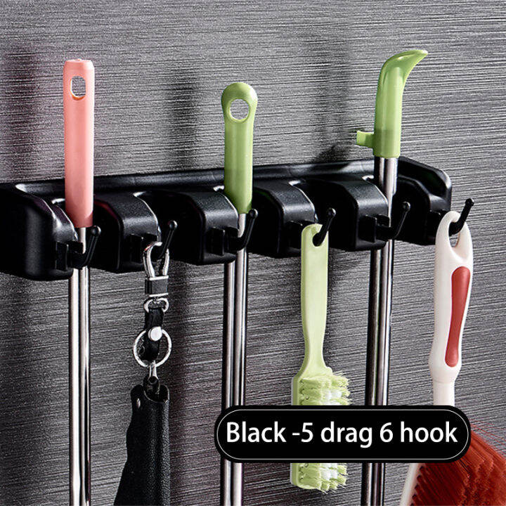 Everwarm 3/4/5Slot 4/5/6Hook Mop and Broom Holder Hanger Storage