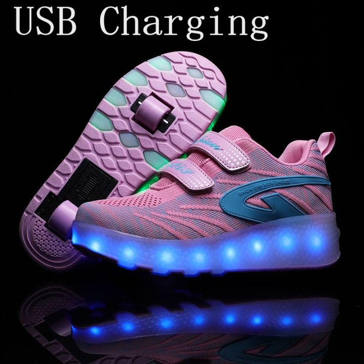 new-pink-usb-charging-fashion-girls-boys-led-light-roller-skate-shoes-for-children-kids-sneakers-with-wheels-two-wheels