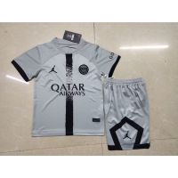 ❈℗ [Ready Stock] 22/23 New Kids PSG Away Football Jersey Set Light Grey Short Sleeve Short Pants Jersey Kits Unisex Soccer Football Jersey Size 16-28 Kids Jersey Set PSG