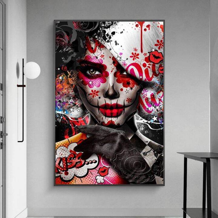 graffiti-woman-face-portrait-pop-art-canvas-painting-posters-and-prints-street-wall-art-pictures-for-living-room-home-decor