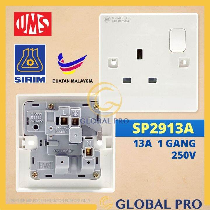 1pc Ums Sp2913a 2913a 13a 1 Gang Switch Socket Outlet Sirim Approved Lazada 8512