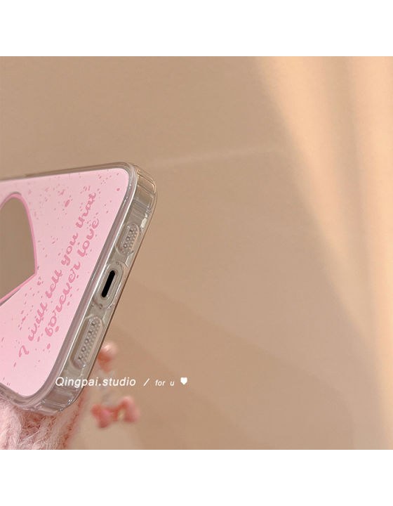 เคส-wave-point-สีชมพูน่ารักสำหรับ-iphone14promax-กระจกโทรศัพท์หัวใจรักสำหรับ-iphone13pro-เคสโทรศัพท์มือถือแฟชั่นเกาหลีสำหรับ-iphone11promax