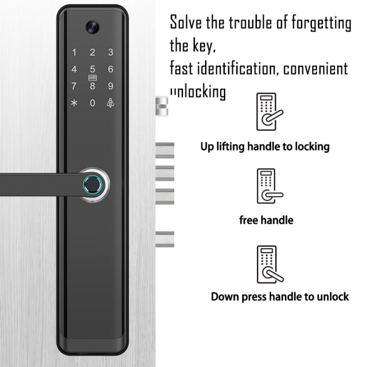 ล็อคอัจฉริยะ-wifi-tuya-พร้อมที่จับภาษาอังกฤษ-รัสเซีย-สเปน-โปรตุเกสรหัสผ่านโดยใช้ลายนิ้วมือประตูล็อคอัจฉริยะอิเล็กทรอนิกส์พร้อมกล้อง