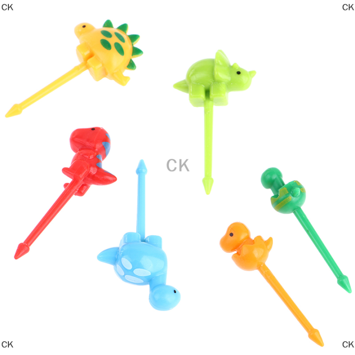 ck-6ชิ้น-เซ็ตไดโนเสาร์มินิสัตว์การ์ตูนอาหาร-picks-kids-snack-fruit-fork