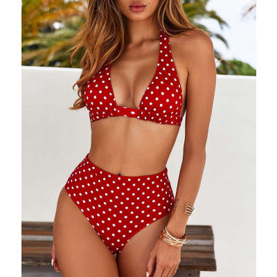 Sexy High Waist Dot Print Bikini swimwear Women Halter Push Up Bikini set Swimsuit female Biquini Beach Wear Bathing Suit