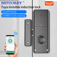 No Drilling Smart Tuya App Bluetooth Indoor Invisible Lock for Wooden Door Electronic 13.56 IC Card Lock Support Gateway to Wifi