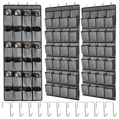Over the Door Shoe Organizer Rack with 24 Fabric Pockets for Hanging Closet Holder Storage Men Women - 3 Pack