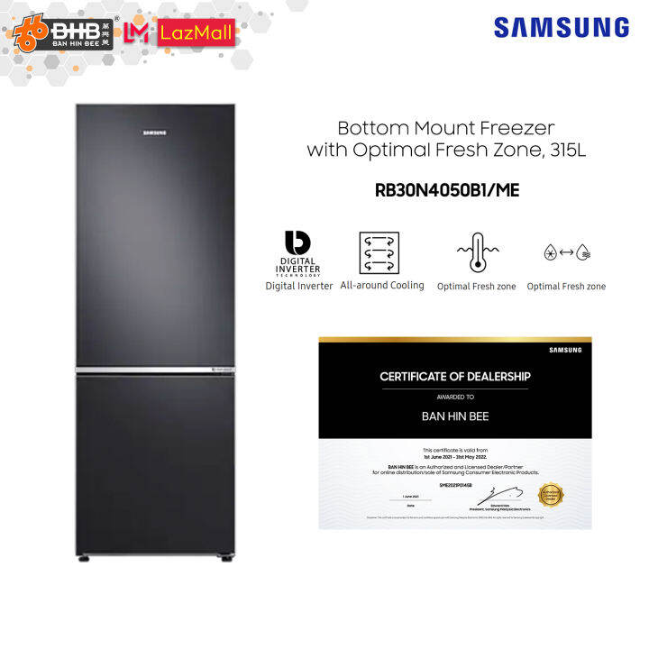 Samsung RB30N4050B1/ME Bottom Mount Freezer with Optimal Fresh Zone, 315L Inverter