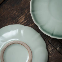 PINNY Retro Ceramic Cyan Glaze Teacup Saucers Pigmented Heat Resistant Kung Fu Tea Cup Pads Vintage Tea Accessories