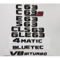 Gloss Black 3D Emblems for Benz W204 W205 Coupe C63 W212 W213 E63 W222 S63 CLS63 GLC63 GLE63 AMG 4MATIC V8 BITURBO