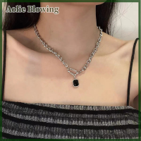 Aolie สร้อยคออัญมณีสีดำสำหรับผู้หญิงสร้อยคอแบบไม่เท่ากันจี้โซ่คุณภาพสูงเครื่องประดับเงินสีเงินอินเทรนด์