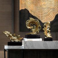 Luxury Living Room Decor Feather Sculptures And Figurines Modern Home Decor Desk Creative Statue Craft Ornament Business Gift