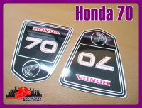 HONDA 70 FUEL TANK ALUMINUM "BLACK" DECAL (7.5x9.5 cm.) "WHITE" LETTER // เพลทข้างถังน้ำมัน สีดำ ตัวอักษรสีขาว