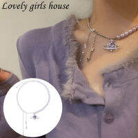 【♡Lovely girls house♡】 เทรนด์ใหม่ลูกปัดไข่มุกสีม่วงหรูหราจี้ Choker สร้อยคอสำหรับผู้หญิงสาวแฟชั่นพื้นที่หัวใจคริสตัลปาร์ตี้เครื่องประดับของขวัญ