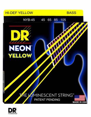 DR Strings NYB-45 สายกีตาร์เบส 4 สาย แบบเคลือบ สีเหลือง เรืองแสง (Medium, 45/105) ** Made in U.S.A.**