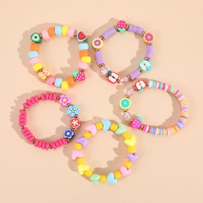 Makersland Clay Beaded Bracelets For Children Fashion Colorful Lovely Flowers Fruits Charm Jewelry For Kids Gift Girls Bracelet