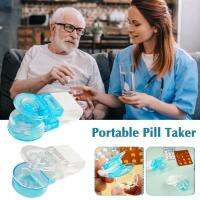 Portable Pill Taker Pill Cutter Pill Storage Pill Separator Labor-saving Take Medicine DispenserMedicine Tool Out Contactless White/blue K2A6