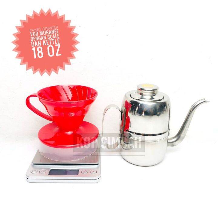 Paket Dripper V60 Muranee Dengan Kettle 18 Oz 540 ml Dan Digital Scale Coffee 1 Kg Alat Seduh