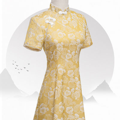 Cheongsam จีนเด็กสาวทุกวันบางย้อนยุคดัดแปลงชุดกลางความยาว