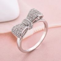 Delysia King Trendy Womens Bowknot Simplicity High-grade Crystal Wedding Bride Princess Engagement Ring Size 5 6 7 8 9 10 11