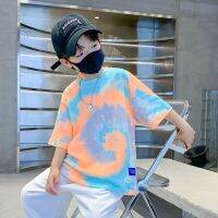 New Summer Fashion Boys T-shirts Tie-Dye Korean Short Sleeve Streetwear Boys Clothes Tshirt Top Tees Size 4 5 7 9 11 13 14Years