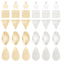 1Box 60Pcs 10 Style Brass Charms &amp; Pendants Oval &amp; Triangle &amp; Teardrop &amp; Square &amp; Flower Real 24K Gold Plated &amp; 925 Sterling Silver Plated 9.5~18x7~12x0.5~1mm Hole: 1~1.2mm 6pcs/style